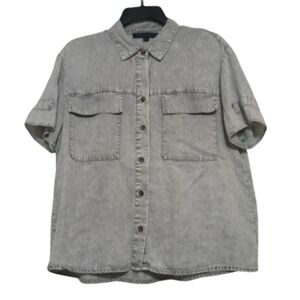 Jane & Delaney Grey Wash Button Down Pockets Cropped Tencil Top Small